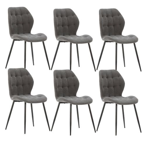 Lot De 6 Chaises En Tissu Polyester Maillé Gris Anthracite Et Pieds En Métal Laqué Noir - Nalcy