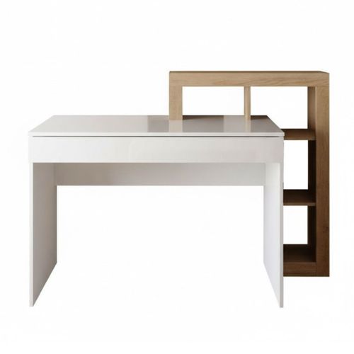 Coiffeuse 1 Tiroir Avec Étagère Décalées Blanc Laqué Et Aspect Bois Finition Cadiz - Arturo