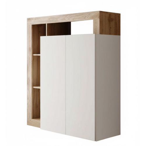 Bureau Secrétaire 2 Portes Contemporain Blanc Laqué Et Aspect Bois Finition Cadiz - Arturo