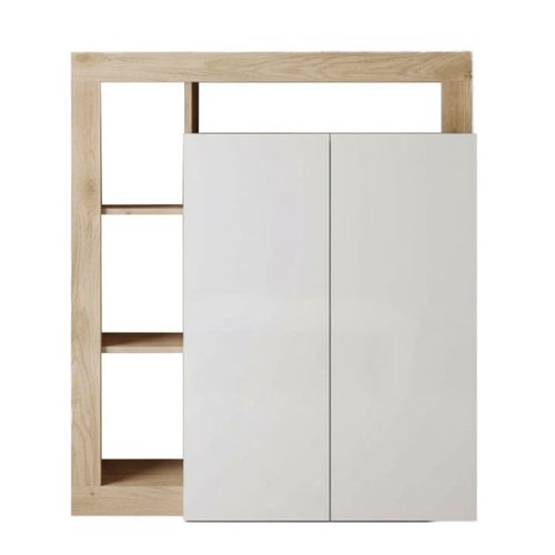 Bureau Secrétaire 2 Portes Contemporain Blanc Laqué Et Aspect Bois Finition Cadiz - Arturo