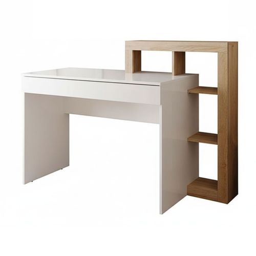 Bureau 1 Tiroir Avec Étagères Décalées Blanc Laqué Et Aspect Bois Finition Cadiz - Arturo