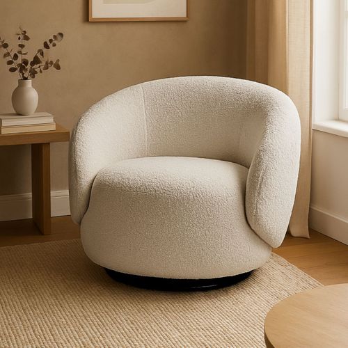 Fauteuil Club Pivotant En Tissu Poils Courts Style Sherpa Crème - Katmandou