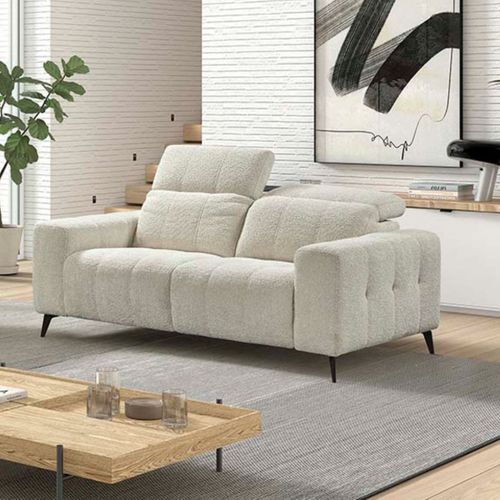 Canapé 2 Places Fixe En Tissu Poils Courts Style Sherpa Crème - Alkane