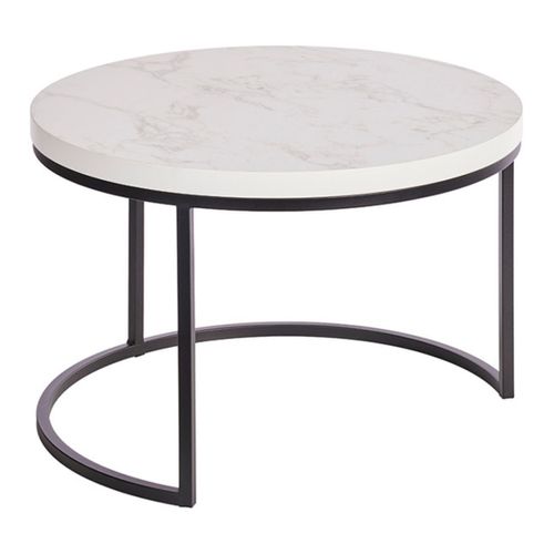 Table Basse Gigogne Aspect Bois Finition Marbre Blanc Piètement Métal Noir - Marmol