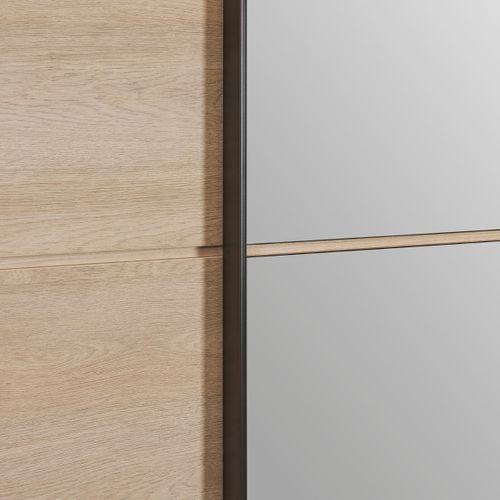 Armoire 3 Portes Coulissantes Avec Miroir Et LEDs Aspect Bois Et Noir - Ludy