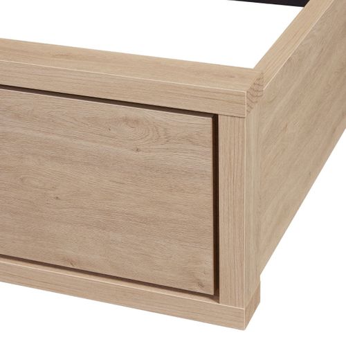 Lit 160x200cm Avec Tête De Lit Chevets Suspendus Et Éclairage Intégré Aspect Bois Et Noir - Ludy