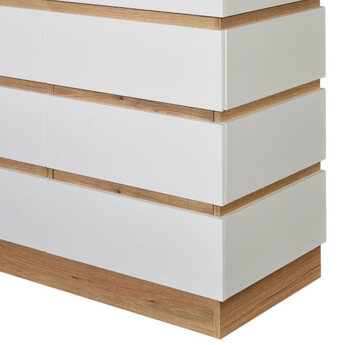 Meuble De Cuisine 8 Niches Et Rangements Bas 4 Portes Et 2 Tiroirs Finition Blanc Et Bois - Dualis