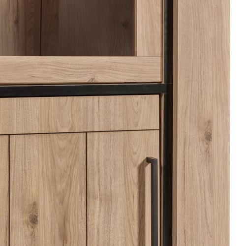 Argentier 4 Portes Coulissantes Dont 2 Vitrées Avec Éclairage LEDs Aspect Bois Finition Castel Oak