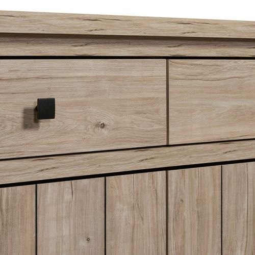 Buffet 4 Portes Et 4 Tiroirs Aspect Bois Finition Beach Oak - Rolya