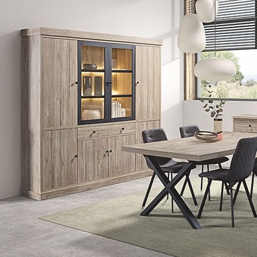 Buffet 4 Portes Et 4 Tiroirs Aspect Bois Finition Beach Oak - Rolya