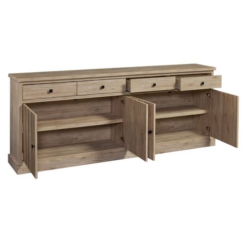 Buffet 4 Portes Et 4 Tiroirs Aspect Bois Finition Beach Oak - Rolya