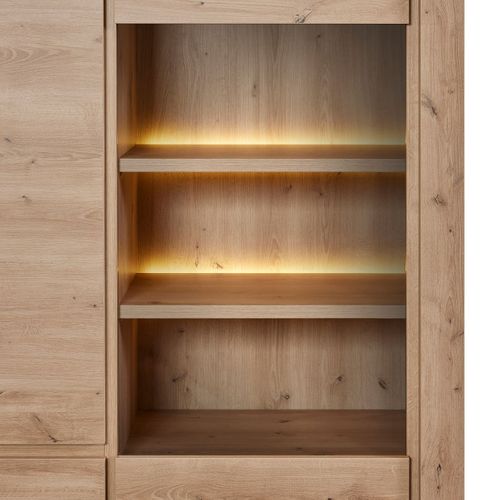 Argentier 4 Portes Dont 1 Vitrée Avec Éclairage LEDs Aspect Bois Finition Hudson Oak - Uridson