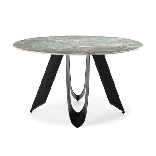 Table De Repas Design D. 134 Cm Avec Plateau Céramique Imitation Marbre Vert Pied Métal Noir Archite