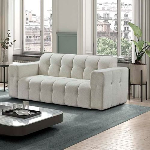 Canapé 2 Places Fixe En Tissu Polyester Chenillé Blanc - Menton