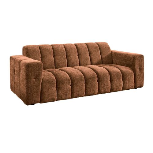 Canapé 3 Places Fixe En Tissu Polyester Chenillé Cognac - Menton