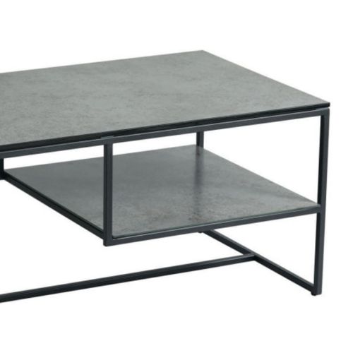 Table Basse En Acier Laqué Anthracite Avec Plateaux En Verre Finition Aspect Céramique - Strate