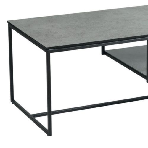 Table Basse En Acier Laqué Anthracite Avec Plateaux En Verre Finition Aspect Céramique - Strate