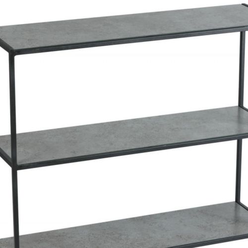 Console En Acier Laqué Anthracite Avec Plateaux En Verre Finition Aspect Céramique - Strate