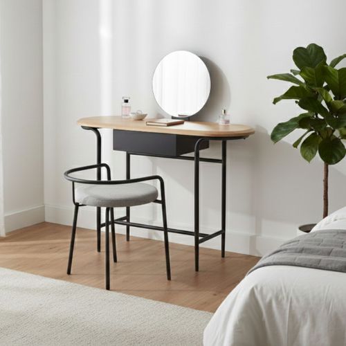 Coiffeuse En Métal Et Mdf Plateau Placage Chêne Avec Miroir Réglable En Hauteur - Orbelle