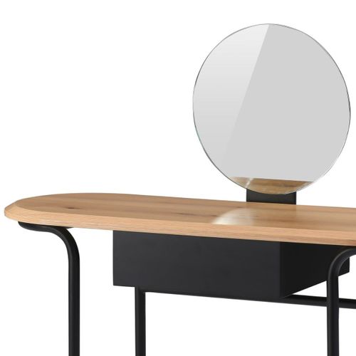 Coiffeuse En Métal Et Mdf Plateau Placage Chêne Avec Miroir Réglable En Hauteur - Orbelle