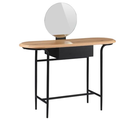 Coiffeuse En Métal Et Mdf Plateau Placage Chêne Avec Miroir Réglable En Hauteur - Orbelle