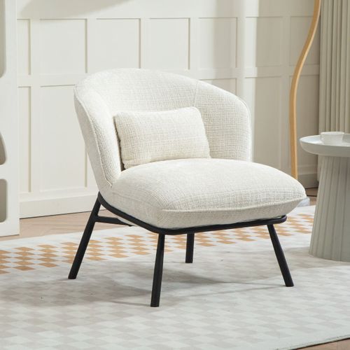 Fauteuil Lounge En Tissu Chenillé Blanc Piètement Métal Noir - Gasby