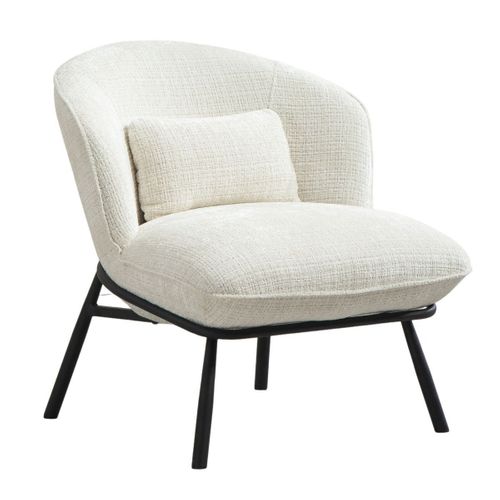 Fauteuil Lounge En Tissu Chenillé Blanc Piètement Métal Noir - Gasby