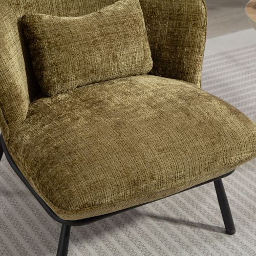 Fauteuil Lounge En Tissu Chenillé Vert Piètement Métal Noir - Gasby