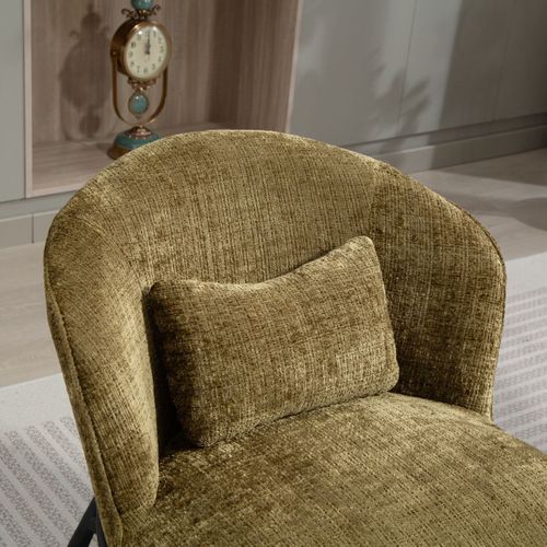 Fauteuil Lounge En Tissu Chenillé Vert Piètement Métal Noir - Gasby