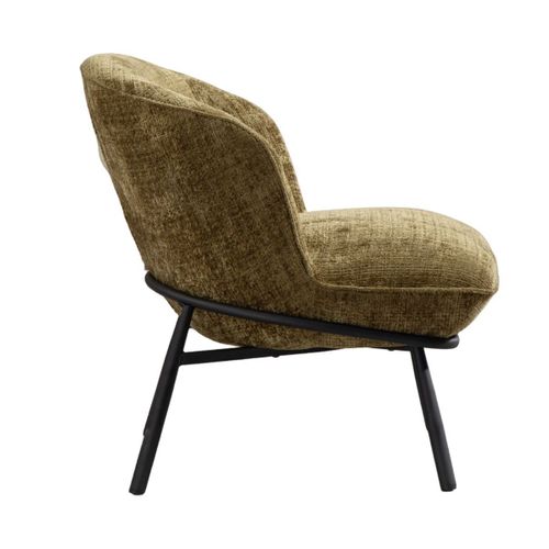 Fauteuil Lounge En Tissu Chenillé Vert Piètement Métal Noir - Gasby