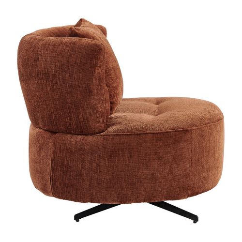 Fauteuil Lounge Pivotant En Tissu Chenillé Terracotta Piètement Métal Noir Avec Coussin Dorsal - Mi