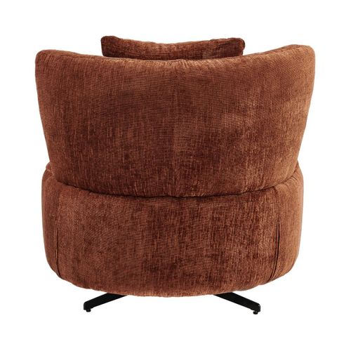 Fauteuil Lounge Pivotant En Tissu Chenillé Terracotta Piètement Métal Noir Avec Coussin Dorsal - Mi