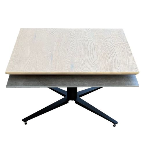 Table Basse Carrée Avec Plateau Supérieur Pivotant En Céramique Finition Chêne Et Gris Ardoise - Fu