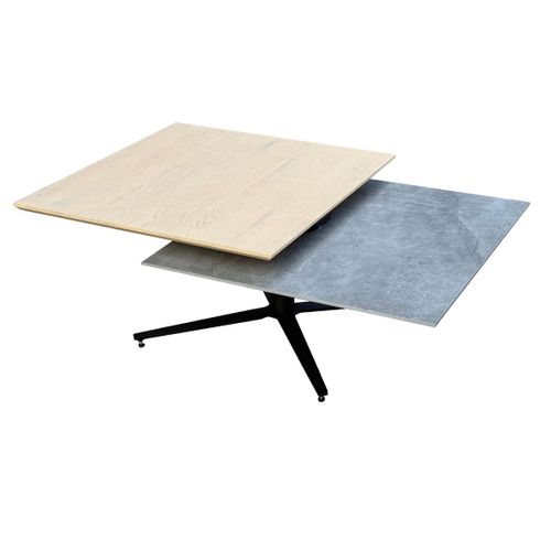 Table Basse Carrée Avec Plateau Supérieur Pivotant En Céramique Finition Chêne Et Gris Ardoise - Fu