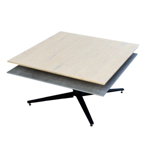 Table Basse Carrée Avec Plateau Supérieur Pivotant En Céramique Finition Chêne Et Gris Ardoise - Fu