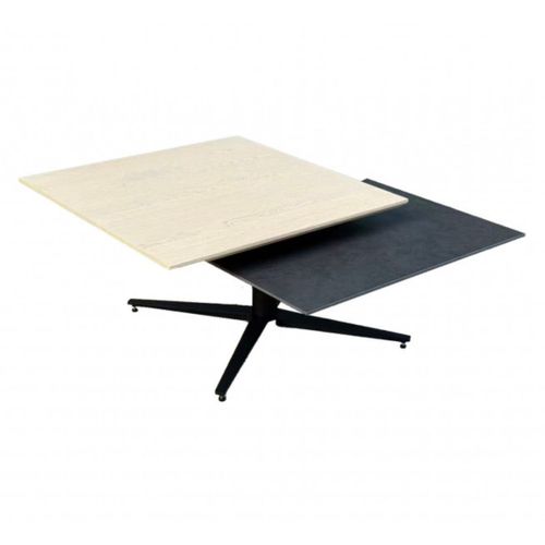 Table Basse Carrée Avec Plateau Supérieur Pivotant En Céramique Finition Chêne Et Acier Marron - Fu