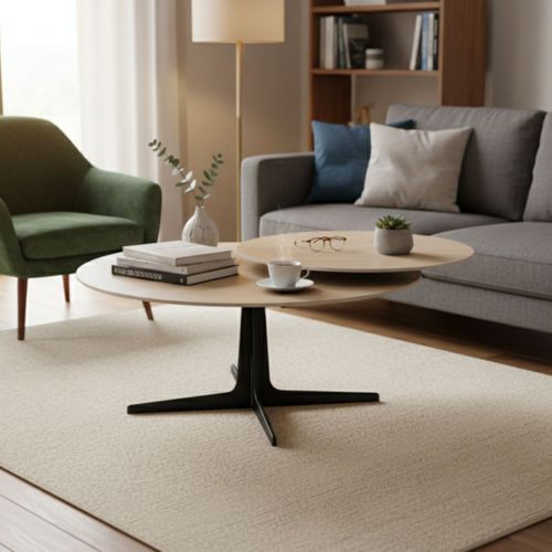 Table Basse Ronde Avec Plateau Supérieur Pivotant En Céramique Finition Chêne - Satellit