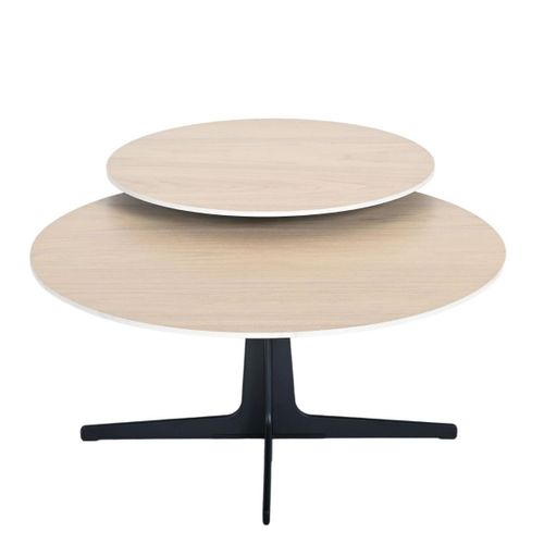 Table Basse Ronde Avec Plateau Supérieur Pivotant En Céramique Finition Chêne - Satellit