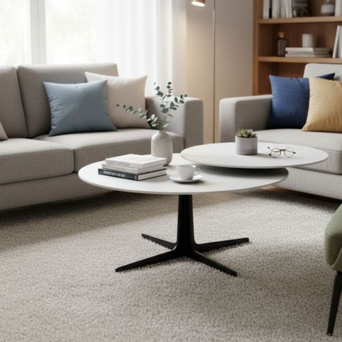 Table Basse Ronde Avec Plateau Supérieur Pivotant En Céramique Finition Gris Ardoise - Satellit