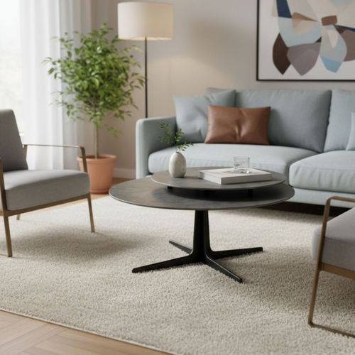 Table Basse Ronde Avec Plateau Supérieur Pivotant En Céramique Finition Acier Marron - Satellit