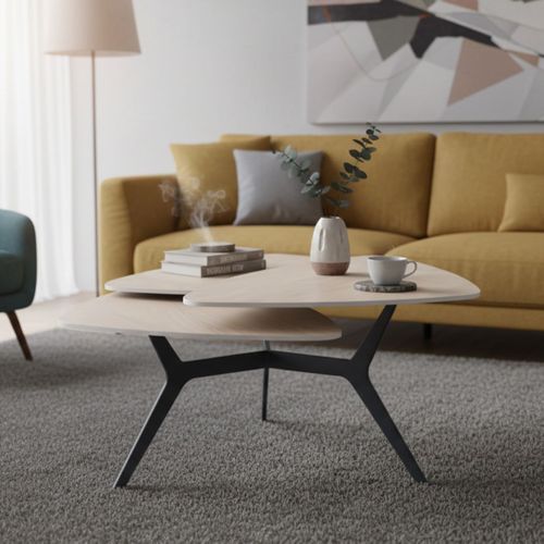 Table Basse Avec 3 Plateaux Pivotants En Céramique Finition Chêne - Nexus