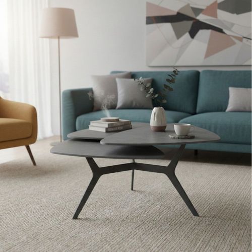 Table Basse Avec 3 Plateaux Pivotants En Céramique Finition Acier Marron - Nexus