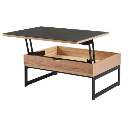 Table Basse Relevable En Mdf Placage Chêne Et Céramique Piètement Métal - Duplex