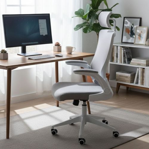 Fauteuil De Bureau En Maille Gris Avec Appui-tête Et Accoudoirs Réglables - Axium