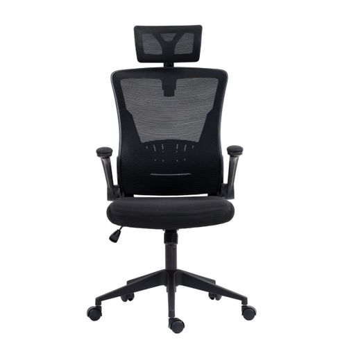 Fauteuil De Bureau En Maille Noir Avec Appui-tête Et Accoudoirs Réglables - Axium