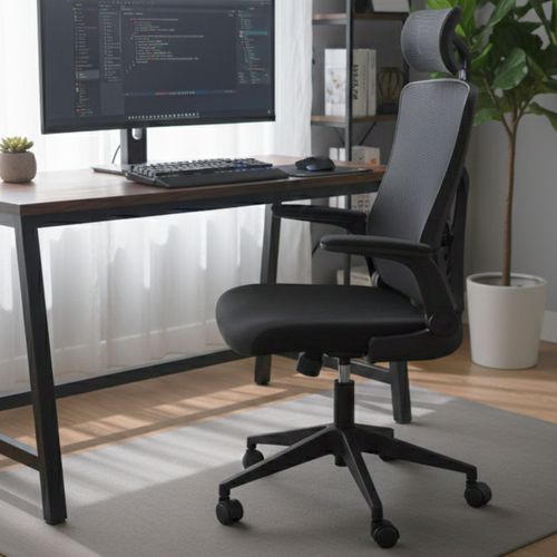 Fauteuil De Bureau En Maille Noir Avec Appui-tête Et Accoudoirs Réglables - Axium
