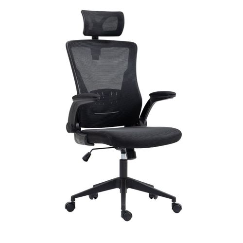 Fauteuil De Bureau En Maille Noir Avec Appui-tête Et Accoudoirs Réglables - Axium