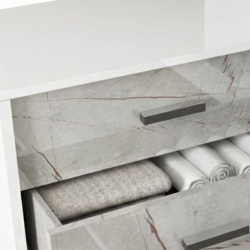 Commode 3 Tiroirs Laqué Blanc Et Imitation Marbre - Genesis