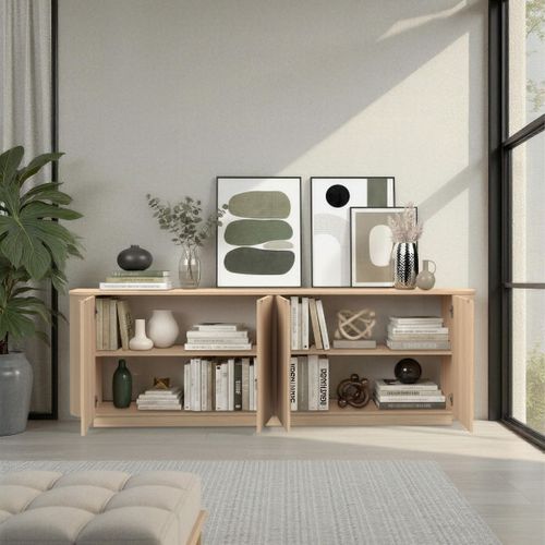 Buffet 4 Portes Aspect Chêne Clair Design Coins Arrondis - Adill