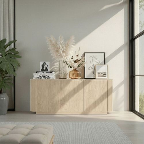 Buffet 3 Portes Aspect Chêne Clair Design Coins Arrondis - Adill